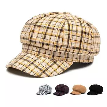 Женская теплая восьмиугольная кепка осень-зима клетчатый берет кепка Paintess кепка весна-осень кепка Newsboy хаки