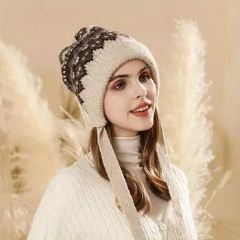 Женская теплая вязаная шапка для защиты ушей, которую можно превратить в небольшую сумку