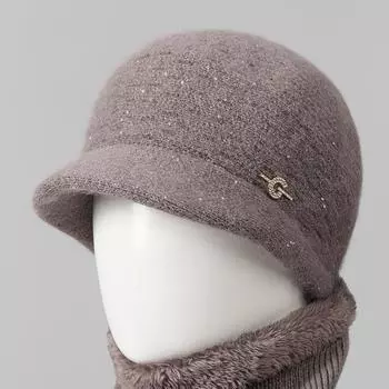 Женская теплая вязаная шапка осень-зима, утолщенная шапка с молочным язычком из утиного меха кролика для людей среднего и пожилого возраста One Size фиолетовый