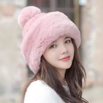 Женская теплая вязаная шапка, женская зимняя плюс бархатные шапочки, мягкая удобная шапка с помпоном, утепленные черепа One Size белый