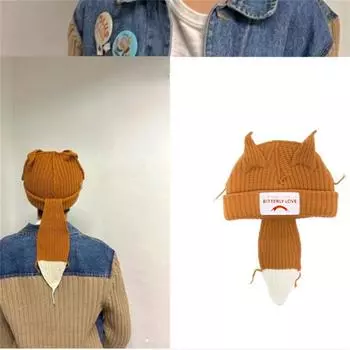 Женская теплая вязаная шапка Женская зимняя вязаная милая вязаная шапка с кроличьими ушками Лыжная вязаная шапка Кепка One Size