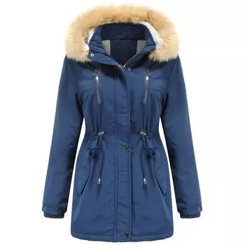 Женская теплая зимняя парка-пальто из искусственного меха с капюшоном на флисовой подкладке, утолщенная куртка-пуховик из шерпа, водонепроницаемая, ветрозащитная, уличная верхняя одежда, S-3XL, 5 цветов S чёрный