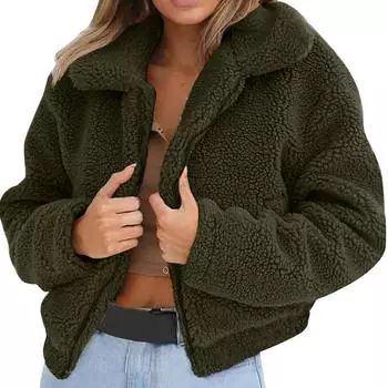 Женская термофлисовая короткая куртка куртка верхнее пальто S чёрный