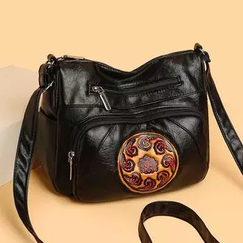 Женская тисненая сумка через плечо среднего возраста, большая вместимость, сумка для мам кофейный