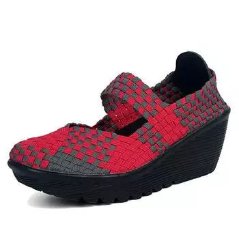 Женская тканая эластичная повседневная обувь на танкетке на массивном каблуке и платформе, легкие дышащие туфли Мэри Джейн для женщин, туфли-лодочки без шнуровки, прогулочная обувь 35