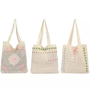 Женская тканая сумка-хобо с бантом, вязаная крючком, пляжная сумка, повседневная пляжная сумка, большая вместительная полая сумка для вечеринки, отдыха Style one