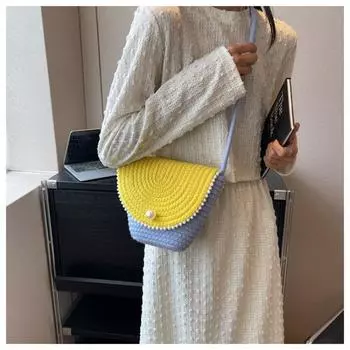 Женская тканая сумка из хлопковой веревки с жемчужным клапаном, мини-пляжная сумка для женщин, новинка лета 2023, повседневная тканая сумка через плечо на одно плечо, тканая сумка из травы