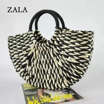 Женская тканая сумка из плетеной соломы из ротанга, полукруглая сумка, модная женская повседневная сумка большой вместимости из ротанга, дорожная сумка 39*8*25cm