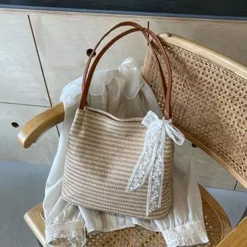 Женская тканая сумка из травы, новая летняя повседневная сумка через плечо в корейском стиле, пляжная сумка большой вместимости, универсальная сумка для поездок на работу only bag