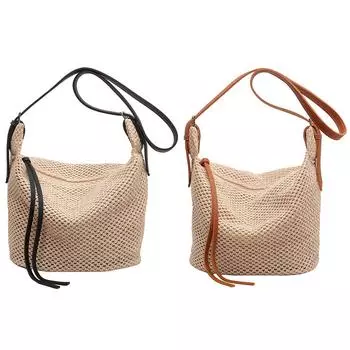 Женская тканая сумка, модная соломенная сумка-тоут, большая вместительная тканая сумка на плечо, застежка-молния, регулируемый ремень для вечеринки, отдыха чёрный