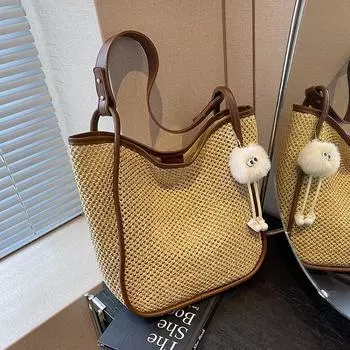 Женская тканая сумка Shangxin большой вместимости. Новая модная и нишевая тканая сумка на плечо 2023 года с большой сумкой с усовершенствованной текстурой.