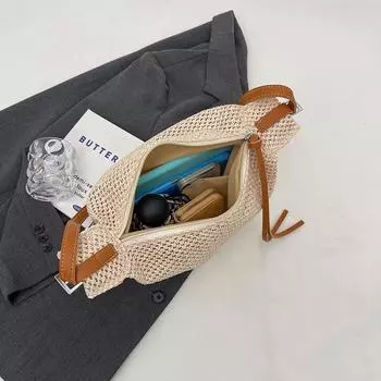 Женская тканая сумка, тканая сумка-хобо, большая вместимость для путешествий на открытом воздухе (коричневый)