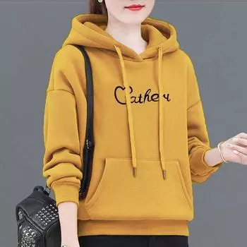 Женская толстая бархатная модная принтованная толстовка с капюшоном XXXL красный