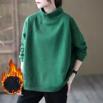 Женская толстая бархатная теплая толстовка с капюшоном для женщин, полувысокий воротник, свободная короткая куртка в стиле ретро с длинными рукавами 3XL чёрный