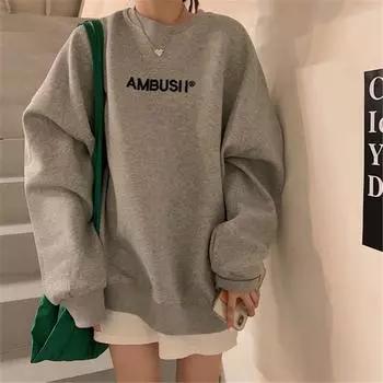 Женская толстая толстовка с круглым вырезом и буквенным принтом, студенческая свободная, с длинным рукавом, теплая, с капюшоном на осень-зиму M