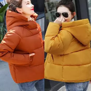 Женская толстая верхняя одежда, однотонные пальто с капюшоном, зимние куртки, короткая женская хлопковая куртка-хлеб, пальто с воротником-стойкой S белый