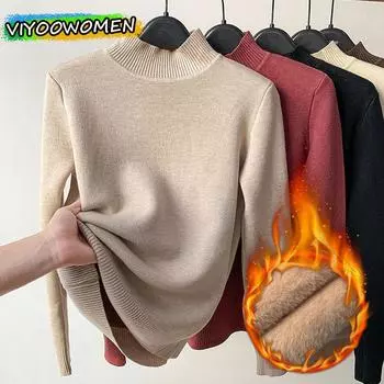 Женская толстая зимняя одежда плюс бархатные топы блузка трикотажная водолазка свитер для женщин уличная одежда открытый пуловер OneSize белый