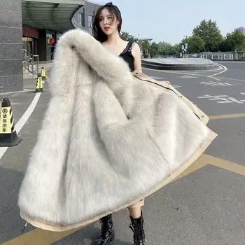 Женская толстая зимняя шуба Parker средней длины с искусственным мехом, новое пальто XXL хаки