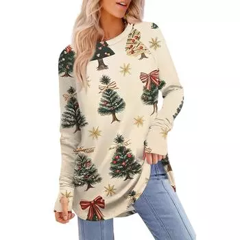 Женская толстовка большого размера с графическим принтом, длинный рукав, спущенное плечо, круглая рубашка, топы, винтажная одежда L бежевый