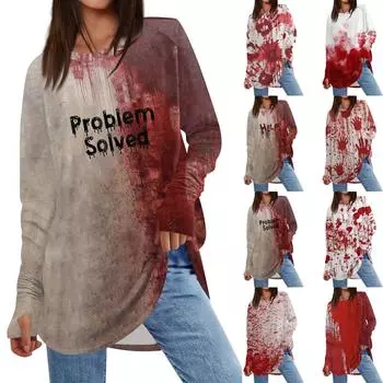 Женская толстовка большого размера с графическим принтом, длинный рукав, спущенное плечо, круглая рубашка, топы, винтажная одежда XXL киноварь