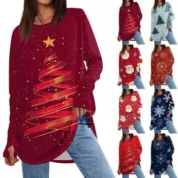 Женская толстовка большого размера с графическим принтом, длинный рукав, спущенное плечо, круглая рубашка, топы, винтажная одежда L синий