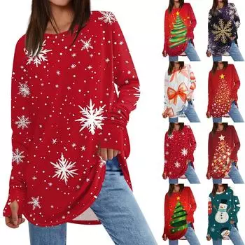 Женская толстовка большого размера с графическим принтом, длинный рукав, спущенное плечо, круглая рубашка, топы, винтажная одежда XL киноварь