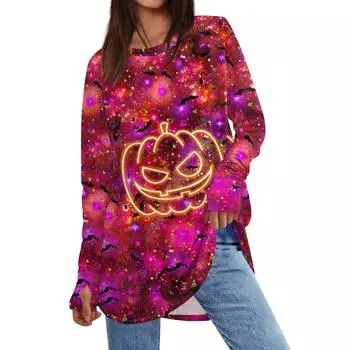 Женская толстовка большого размера с графическим принтом, длинный рукав, спущенное плечо, круглая рубашка, топы, винтажная одежда M фиолетовый