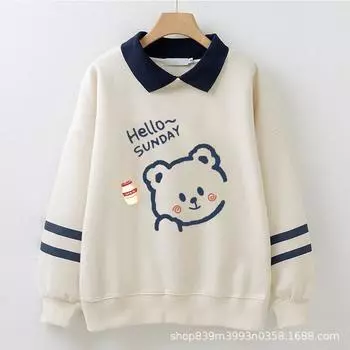 Женская толстовка для средней школы, весна и осень, модный воротник-поло, студенческий стиль, поддельные два топа S