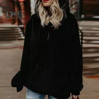 Женская толстовка Fuzzy Sherpa, пушистый свитер с капюшоном, повседневный свободный флисовый джемпер для повседневной носки и активного отдыха на свежем воздухе M красный