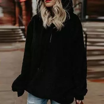 Женская толстовка Fuzzy Sherpa, пушистый свитер с капюшоном, повседневный свободный флисовый джемпер для повседневной носки и активного отдыха на свежем воздухе L серый