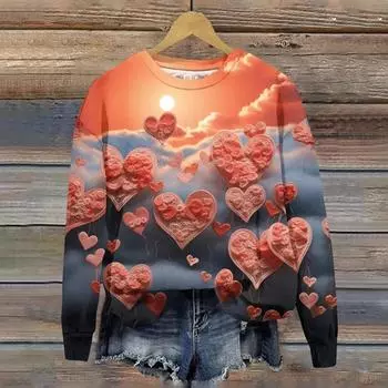 Женская толстовка Harajuku с принтом ко Дню святого Валентина, удобные свитера с круглым вырезом, свободная женская одежда S