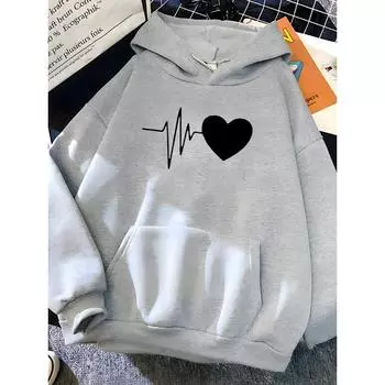 Женская толстовка Hirsionsan Heart Print, мягкая, повседневная, свободная, винтажная, женская, толстовка с капюшоном, 2023, зимние, новые, теплые, флисовые, студенческие топы Y2k S