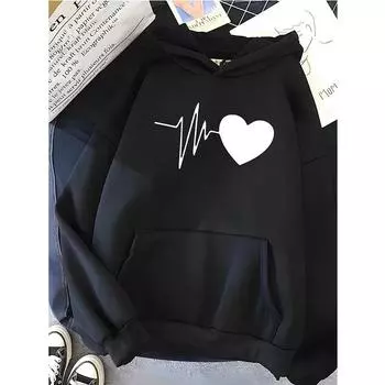 Женская толстовка Hirsionsan Heart Print, мягкая, повседневная, свободная, винтажная, женская, толстовка с капюшоном, 2023, зимние, новые, теплые, флисовые, студенческие топы Y2k S серый