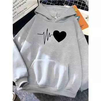 Женская толстовка Hirsionsan Heart Print, мягкая, повседневная, свободная, винтажная, женская, толстовка с капюшоном, 2023, зимние, новые, теплые, флисовые, студенческие топы Y2k S серый