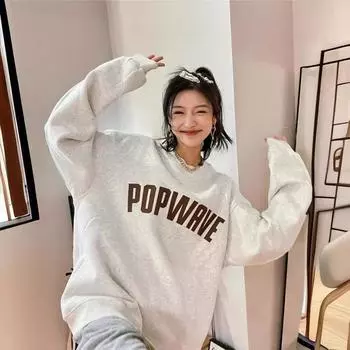 Женская толстовка из плотного бархата с буквенным принтом, осенняя, с круглым вырезом и длинными рукавами, свободная толстовка с капюшоном M