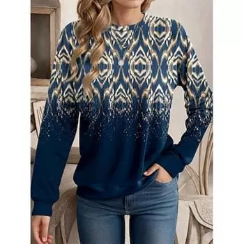 Женская толстовка из полиэстера с графическим принтом для повседневной носки в стиле «улица» с винтажным повседневным принтом, круглым вырезом, длинным рукавом, микроэластичная, осень-зима S