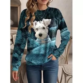 Женская толстовка из полиэстера с принтом «Собака на улице», повседневная, с круглым вырезом, длинным рукавом, микроэластичная, осень-зима S