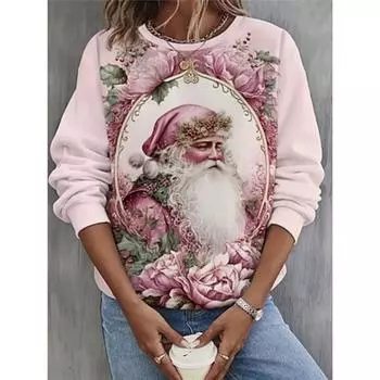 Женская толстовка из полиэстера с рождественским принтом Санта-Клауса, повседневная, с круглым вырезом, длинным рукавом, микроэластичная, осень-зима S