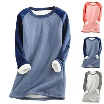 Женская Толстовка из толстого флиса с принтом, теплое нижнее белье, топ L синий