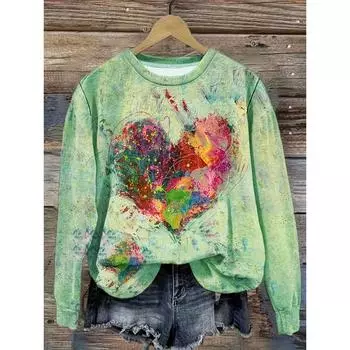 Женская толстовка ко Дню святого Валентина с графическим принтом в виде сердца, повседневная толстовка с длинным рукавом и круглым вырезом, женская одежда S