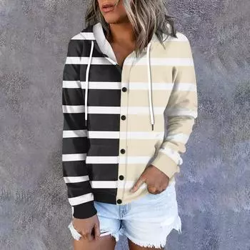 Женская толстовка-куртка, классическая полосатая, с длинным рукавом, свободная, с капюшоном, спортивная куртка XL хаки