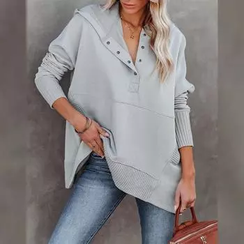 Женская толстовка, модный топ с v-образным вырезом и капюшоном, рукавами «летучая мышь», повседневный свободный пуловер с резьбой XL белый