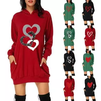 Женская толстовка на день святого Валентина, платье с принтом, платье с капюшоном и карманом, платье с длинными рукавами, толстовка S киноварь