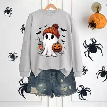Женская толстовка на Хэллоуин с принтом тыквы и летучей мыши, привидения, круглый вырез, длинные рукава, пуловер, топ, повседневная одежда, спортивная толстовка для поездок на работу S розовый