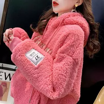 Женская толстовка на молнии, осенне-зимняя, утепленная, свободная, с капюшоном, куртка с заниженными плечами, топы из овчины S белый