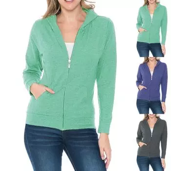 Женская толстовка на молнии с длинным рукавом, толстовки с капюшоном и карманами, куртка, пальто для женщин M тёмно-синий