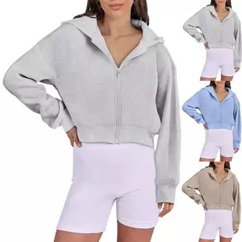 Женская толстовка на молнии с длинным рукавом, толстовки с капюшоном и карманами, куртка, пальто для женщин L бежевый