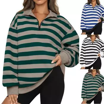 Женская толстовка на молнии с длинным рукавом и воротником на четверть молнии, пуловер, топы, осенние наряды M синий