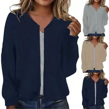 Женская толстовка на молнии с длинным рукавом, толстовки с капюшоном и карманами, куртка, пальто для женщин M бежевый