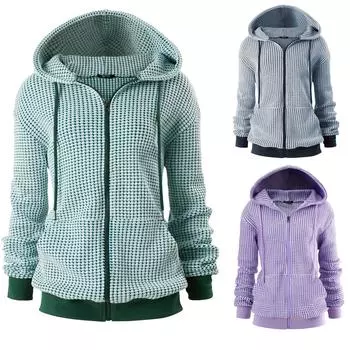 Женская толстовка на молнии с длинным рукавом, толстовки с капюшоном и карманами, куртка, пальто для женщин L белый